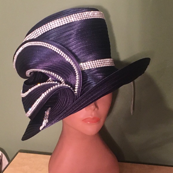 STUNNING NEW CHARM NY Navy Blue CHURCH HAT DERBY - Picture 6 of 6